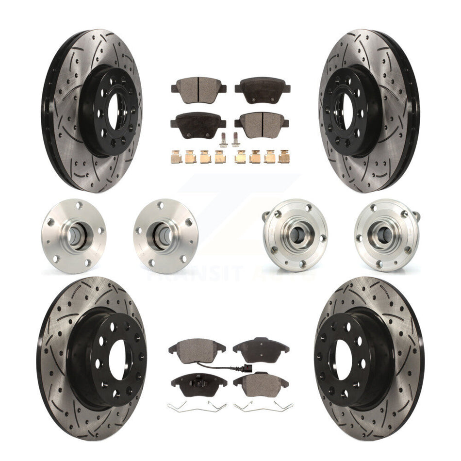 Front Rear Hub Bearings Assembly Coated Disc Brake Rotors And Semi-Metallic Pads Kit (10Pc) For Volkswagen Beetle KBB-110779