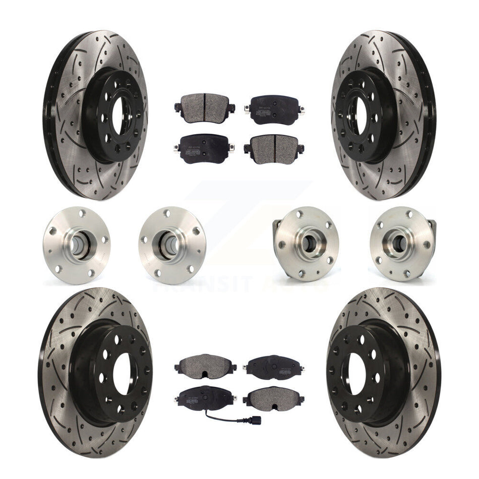 Front Rear Hub Bearings Assembly Coated Disc Brake Rotors And Semi-Metallic Pads Kit (10Pc) For Volkswagen Golf SportWagen KBB-110787