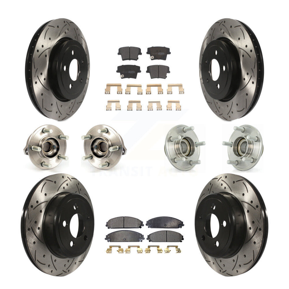 Front Rear Hub Bearings Assembly Coated Disc Brake Rotors And Semi-Metallic Pads Kit (10Pc) For Dodge Chrysler 300 Charger Challenger KBB-110792