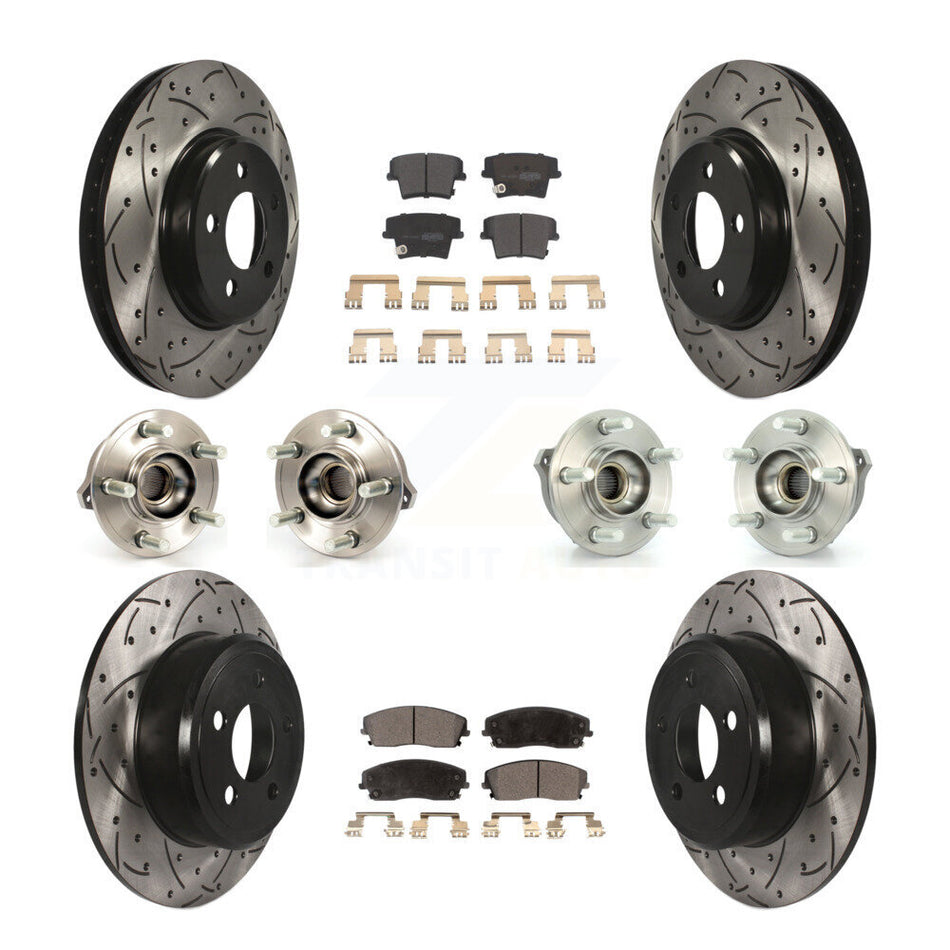 Front Rear Hub Bearings Assembly Coated Disc Brake Rotors And Semi-Metallic Pads Kit (10Pc) For Dodge Charger Chrysler 300 AWD with 2.7L KBB-110794