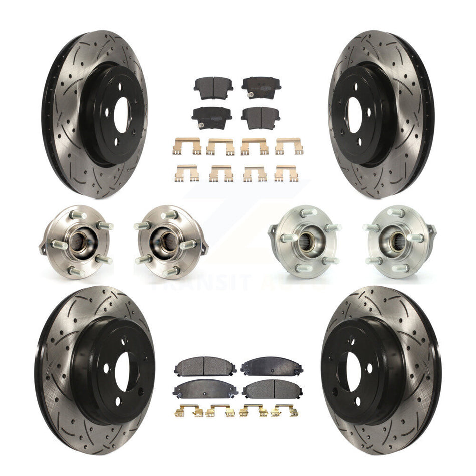 Front Rear Hub Bearings Assembly Coated Disc Brake Rotors And Semi-Metallic Pads Kit (10Pc) For Dodge Charger Chrysler 300 KBB-110795