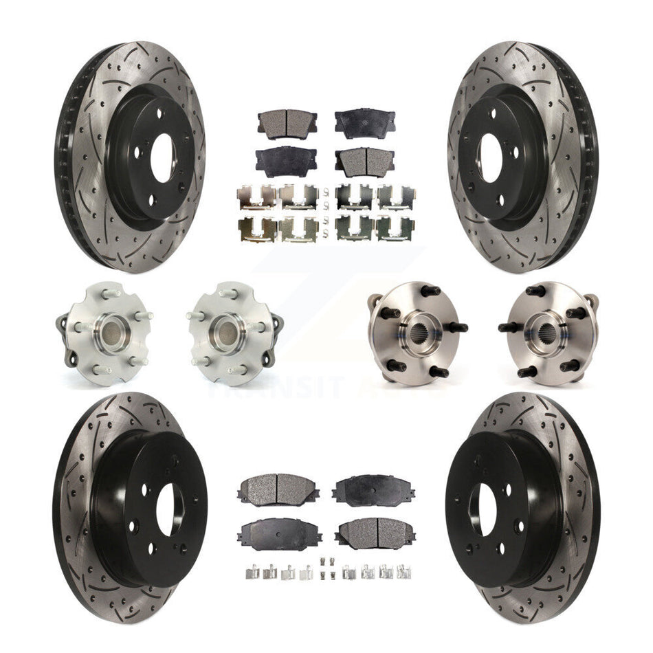 Front Rear Hub Bearings Assembly Coated Disc Brake Rotors And Semi-Metallic Pads Kit (10Pc) For Toyota RAV4 With 3rd Row Seating KBB-110800