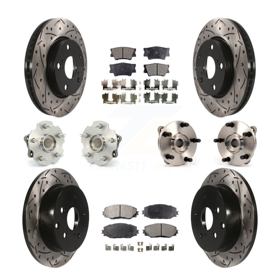 Front Rear Hub Bearings Assembly Coated Disc Brake Rotors And Semi-Metallic Pads Kit (10Pc) For Toyota RAV4 Lexus HS250h KBB-110801