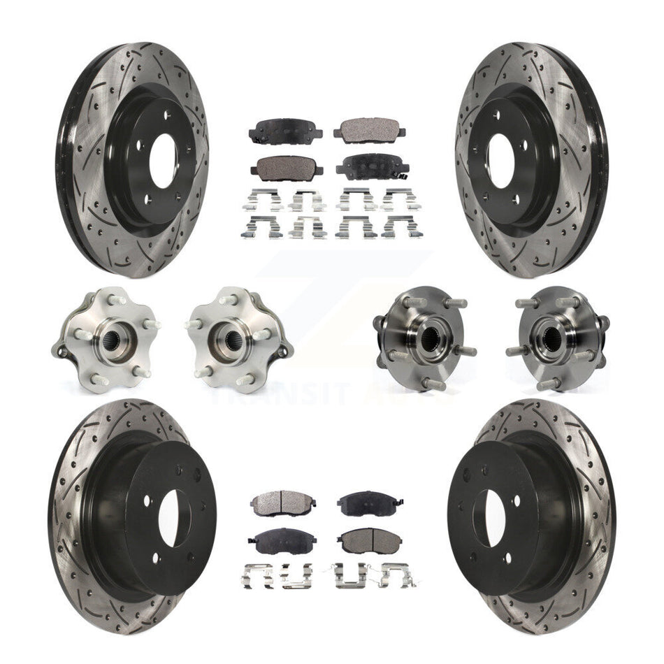 Front Rear Hub Bearings Assembly Coated Disc Brake Rotors And Semi-Metallic Pads Kit (10Pc) For Nissan Juke KBB-110806