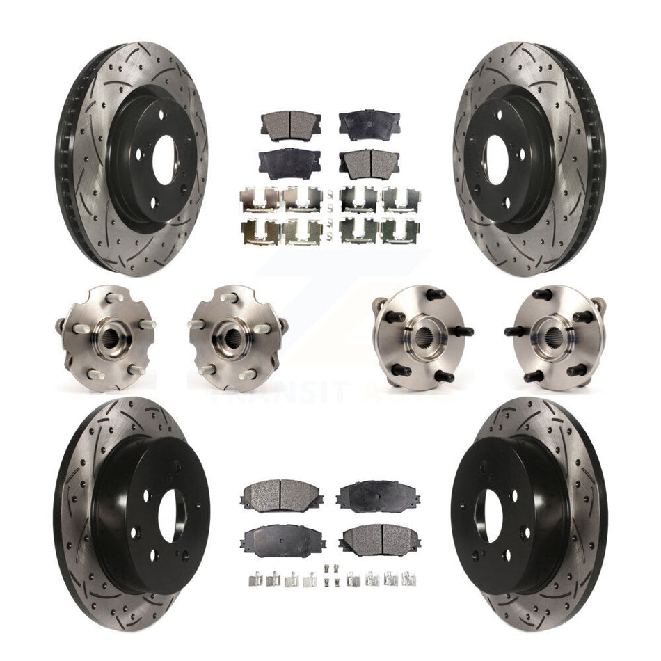 Front Rear Hub Bearings Assembly Coated Disc Brake Rotors And Semi-Metallic Pads Kit (10Pc) For Toyota RAV4 With 3rd Row Seating KBB-110807