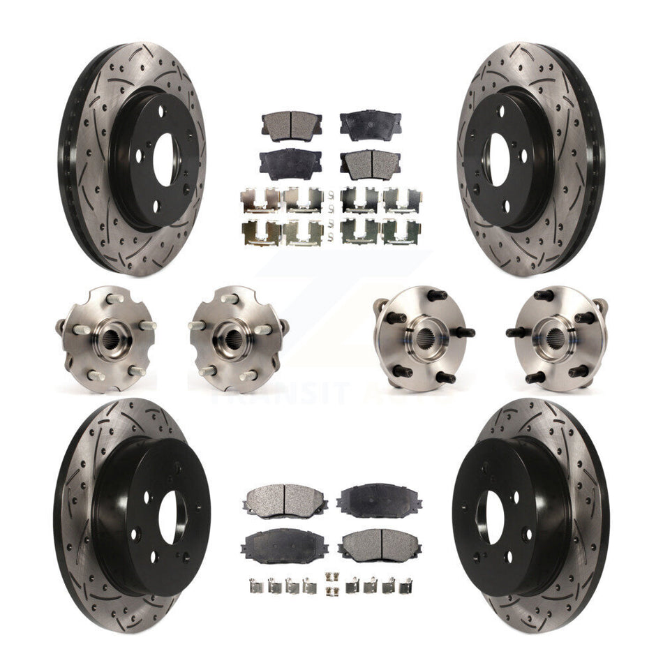 Front Rear Hub Bearings Assembly Coated Disc Brake Rotors And Semi-Metallic Pads Kit (10Pc) For Toyota RAV4 Without 3rd Row Seating KBB-110808