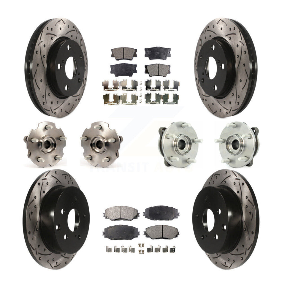 Front Rear Hub Bearings Assembly Coated Disc Brake Rotors And Semi-Metallic Pads Kit (10Pc) For 2013-2018 Toyota RAV4 LE with AWD KBB-110810