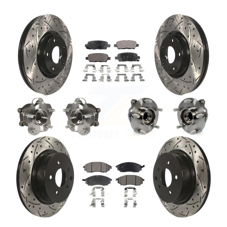 Front Rear Hub Bearings Assembly Coated Disc Brake Rotors And Semi-Metallic Pads Kit (10Pc) For INFINITI G37 G35 EX35 G25 Nissan 370Z Q40 M35 QX50 M45 EX37 KBB-110812
