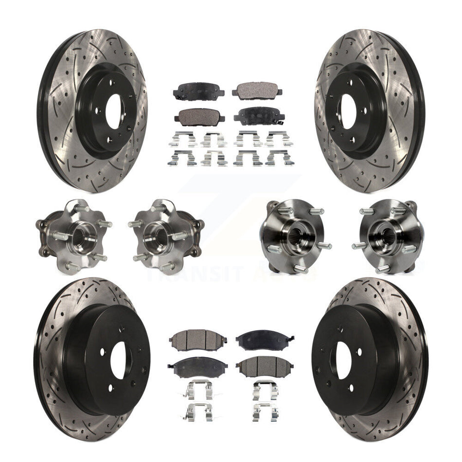 Front Rear Hub Bearing Coated Brake Rotor Pads Kit (10Pc) For 2015-2017 INFINITI QX70 AWD KBB-110815