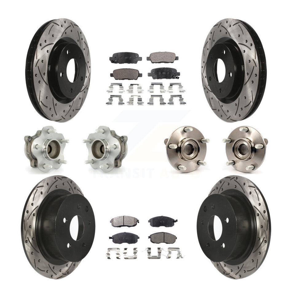 Front Rear Hub Bearings Assembly Coated Disc Brake Rotors And Semi-Metallic Pads Kit (10Pc) For 2007-2012 Nissan Sentra SE-R with 2.5L KBB-110819