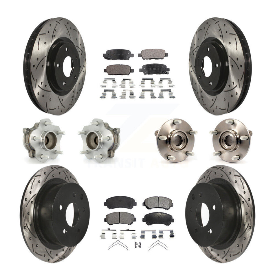 Front Rear Hub Bearings Assembly Coated Disc Brake Rotors And Semi-Metallic Pads Kit (10Pc) For 2007-2012 Nissan Sentra SE-R Spec V with 2.5L KBB-110820