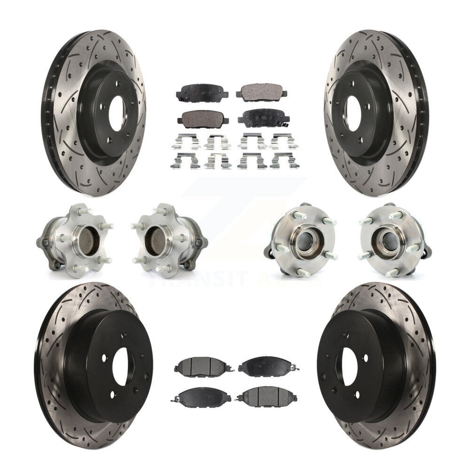 Front Rear Hub Bearings Assembly Coated Disc Brake Rotors And Semi-Metallic Pads Kit (10Pc) For Nissan Pathfinder Murano INFINITI QX60 JX35 FWD KBB-110821