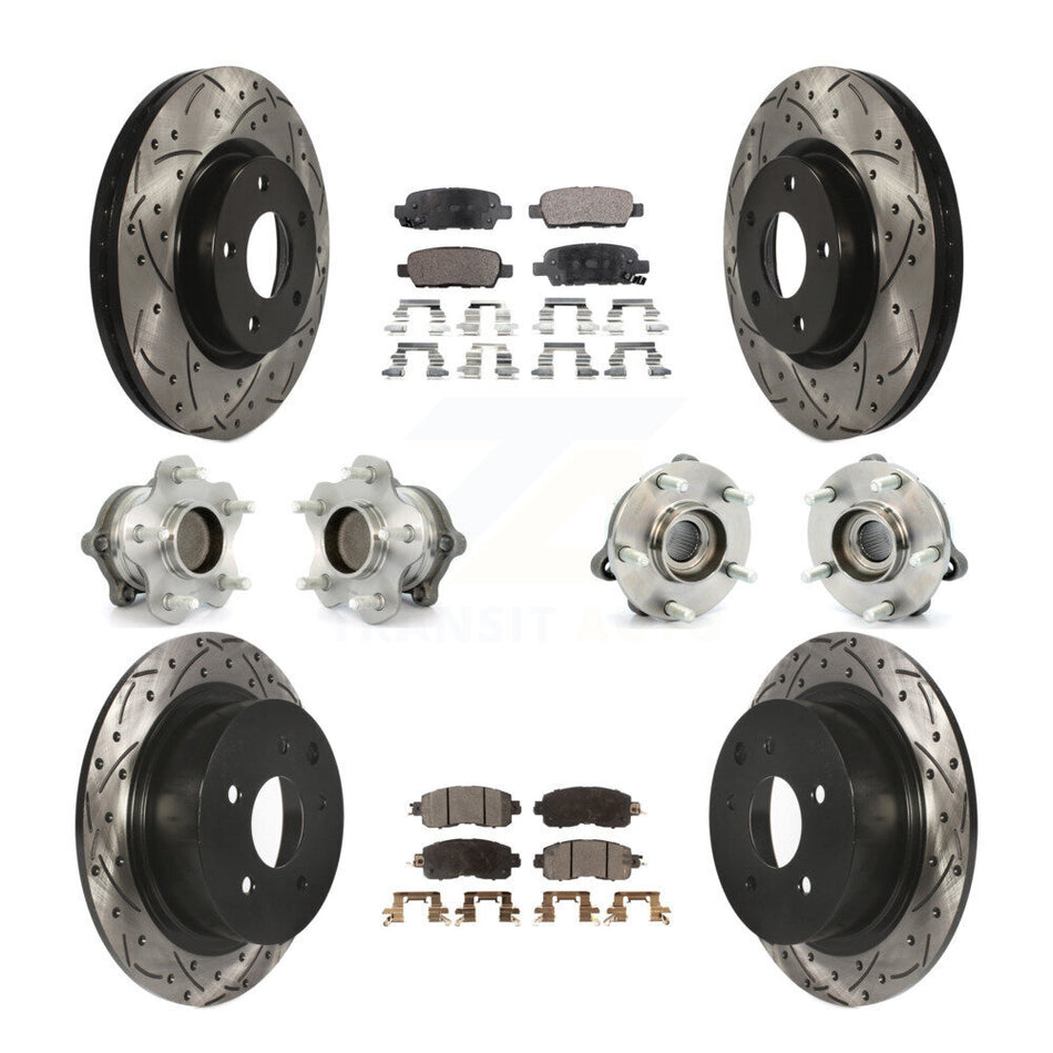 Front Rear Hub Bearings Assembly Coated Disc Brake Rotors And Semi-Metallic Pads Kit (10Pc) For Nissan Altima KBB-110822