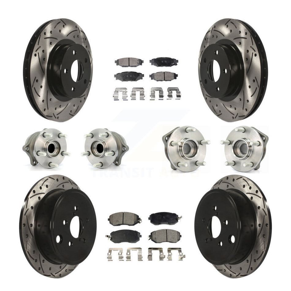 Front Rear Hub Bearings Assembly Coated Disc Brake Rotors And Semi-Metallic Pads Kit (10Pc) For 2011 Subaru Impreza Outback Sport 2.5i Premium KBB-110824