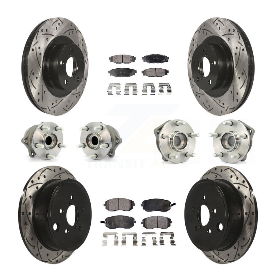 Front Rear Hub Bearings Assembly Coated Disc Brake Rotors And Semi-Metallic Pads Kit (10Pc) For Subaru Outback Forester Impreza Legacy KBB-110827