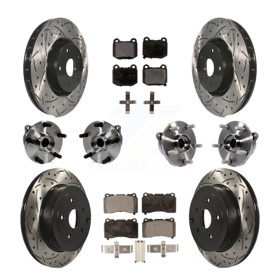 Front Rear Hub Bearings Assembly Coated Disc Brake Rotors And Semi-Metallic Pads Kit (10Pc) For 2008-2012 Subaru Impreza WRX STI KBB-110829