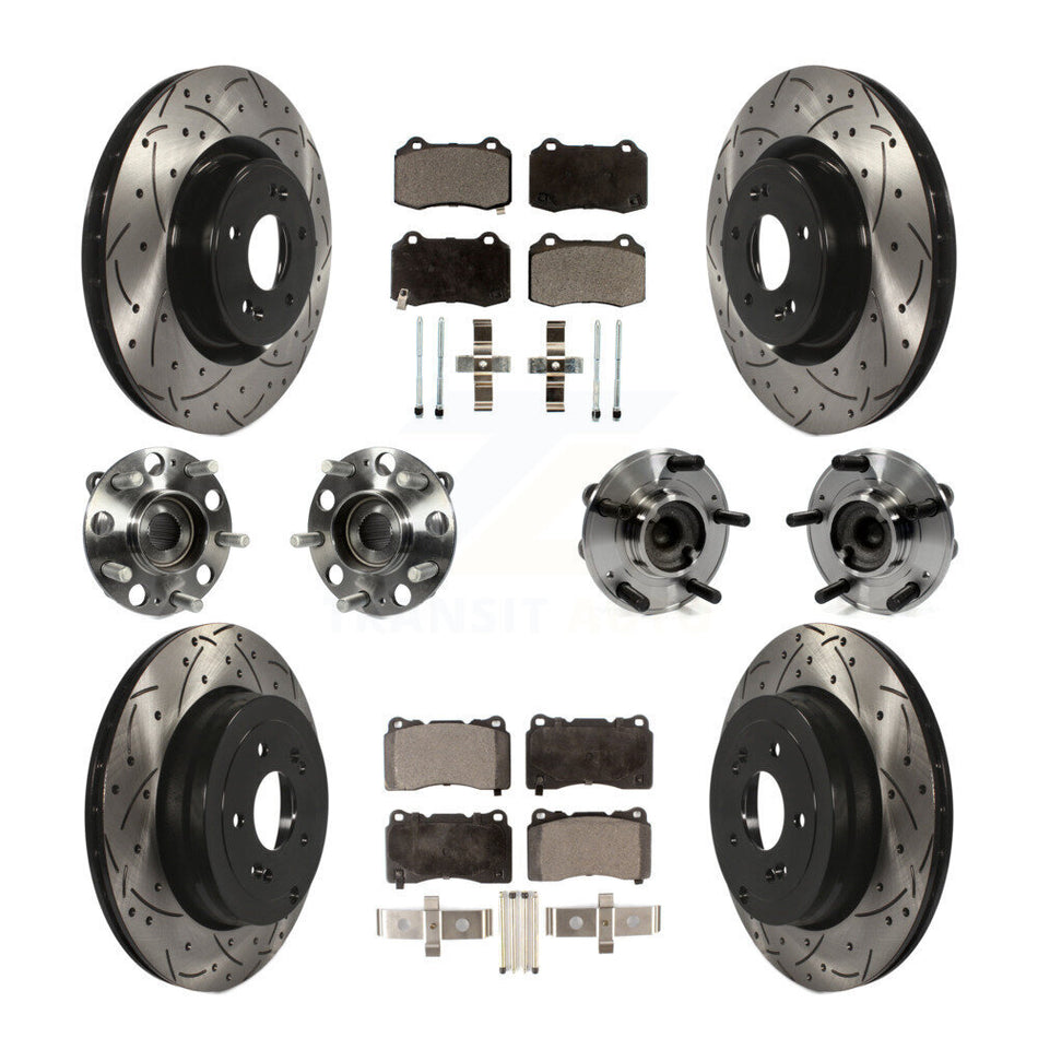 Front Rear Hub Bearings Assembly Coated Disc Brake Rotors And Semi-Metallic Pads Kit (10Pc) For Hyundai Genesis Coupe KBB-110833