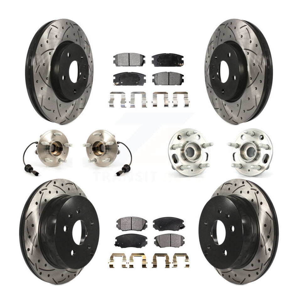 Front Rear Hub Bearings Assembly Coated Disc Brake Rotors And Semi-Metallic Pads Kit (10Pc) For 2010-2017 Chevrolet Equinox GMC Terrain KBB-110839
