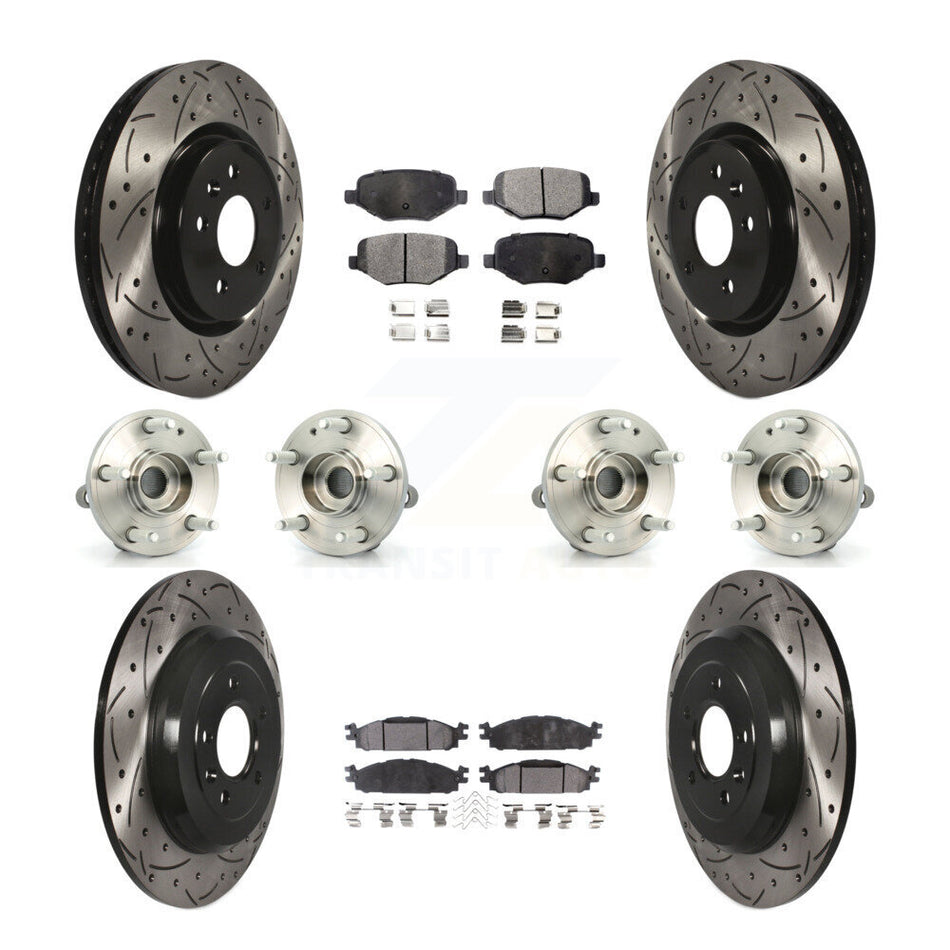 Front Rear Hub Bearings Assembly Coated Disc Brake Rotors And Semi-Metallic Pads Kit (10Pc) For Ford Explorer KBB-110841