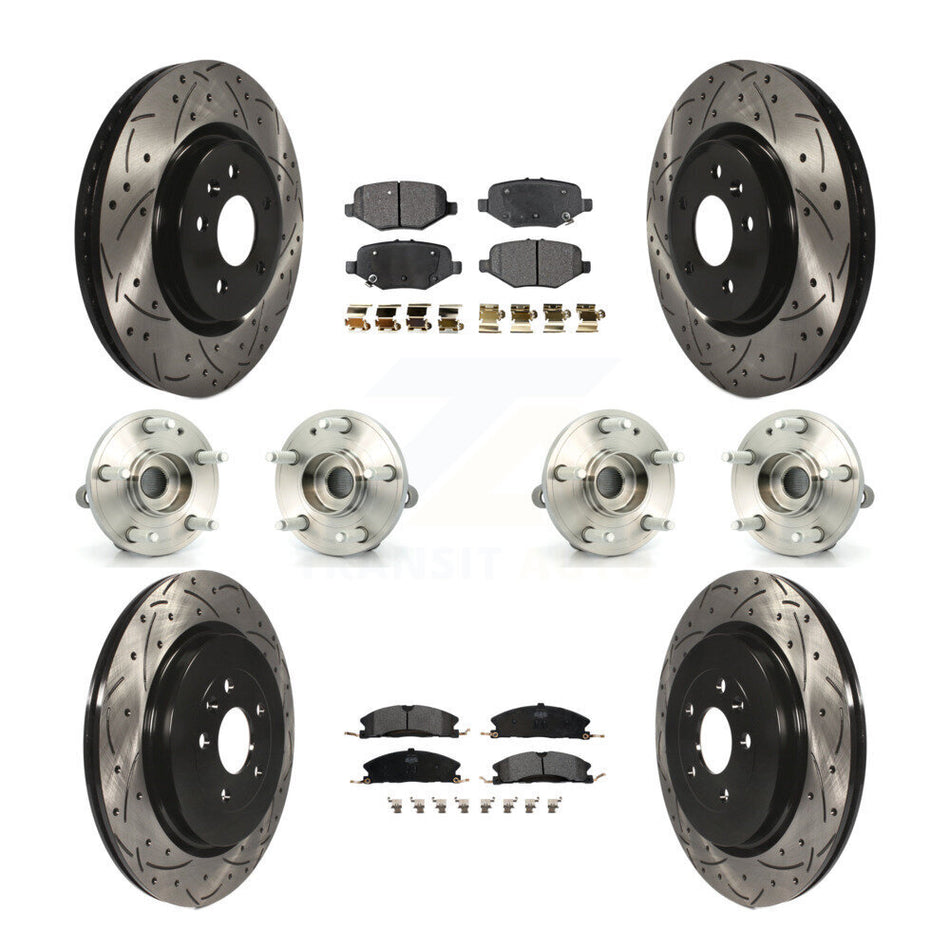 Front Rear Hub Bearings Assembly Coated Disc Brake Rotors And Semi-Metallic Pads Kit (10Pc) For 2013 Ford Explorer Sport With Heavy Duty Brakes KBB-110843