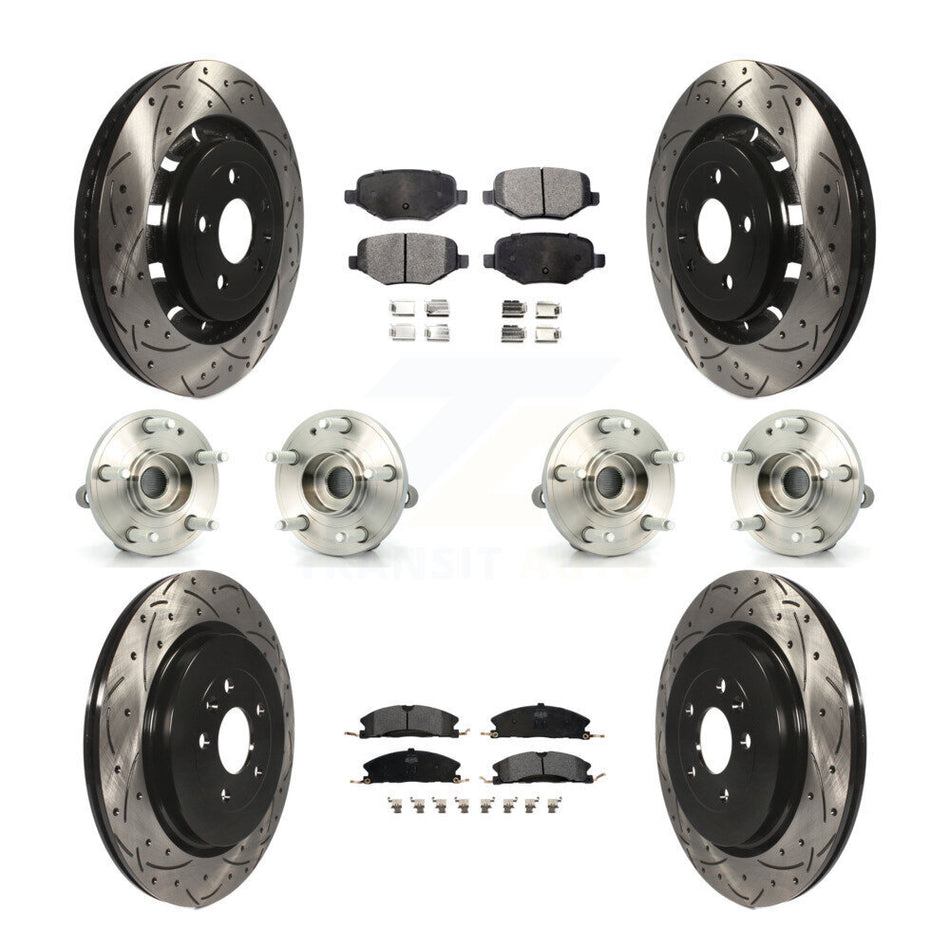 Front Rear Hub Bearings Assembly Coated Disc Brake Rotors And Semi-Metallic Pads Kit (10Pc) For Ford Explorer Police Interceptor Utility KBB-110845