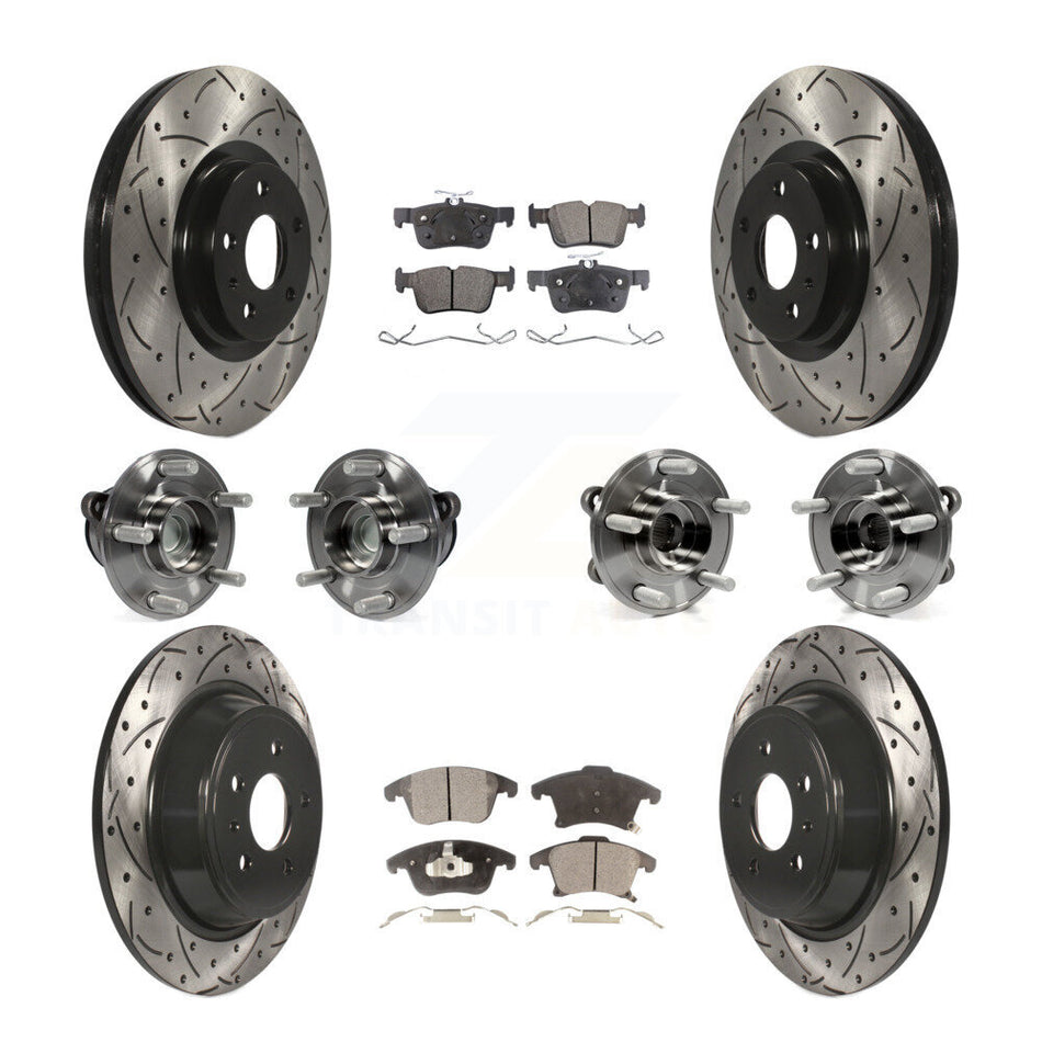 Front Rear Hub Bearings Assembly Coated Disc Brake Rotors And Semi-Metallic Pads Kit (10Pc) For Ford Fusion Lincoln MKZ KBB-110848