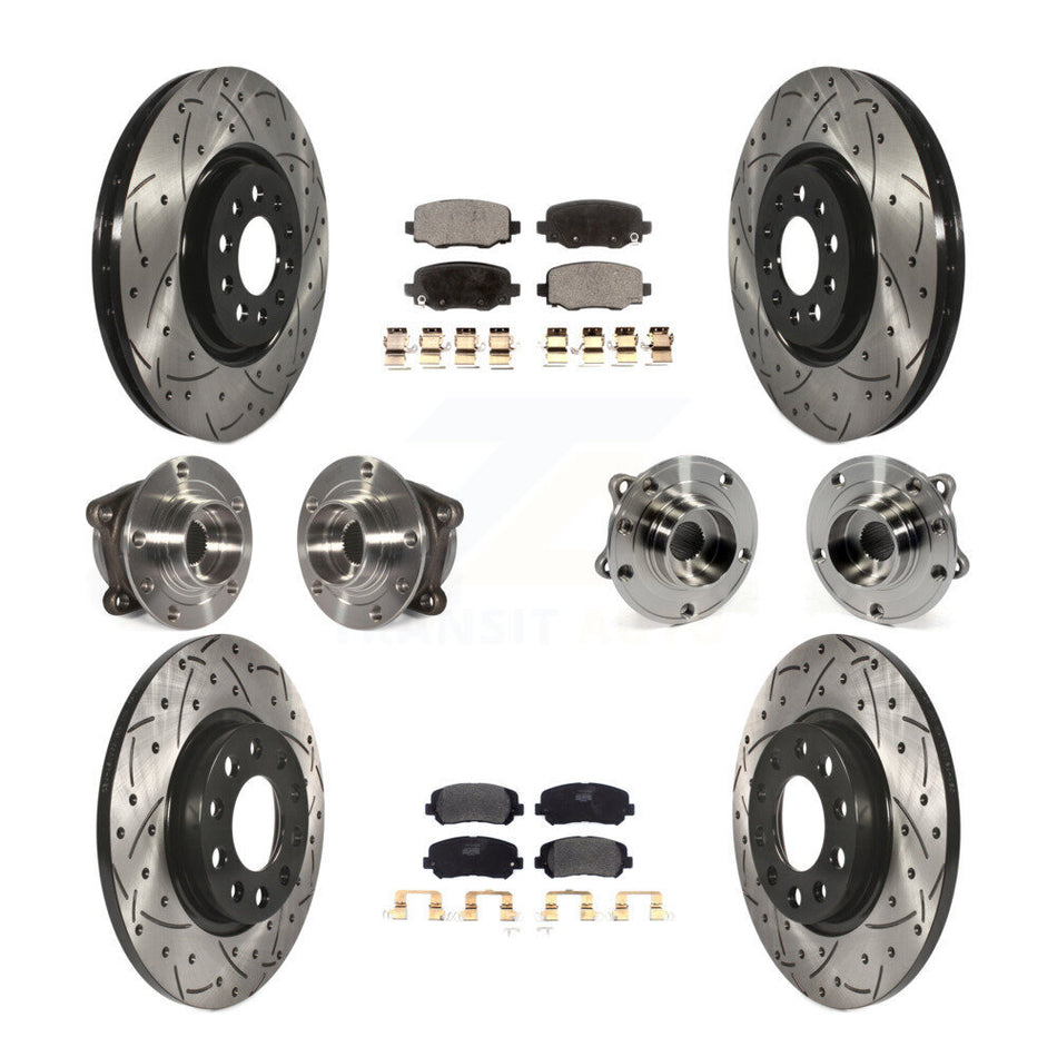Front Rear Hub Bearings Assembly Coated Disc Brake Rotors And Semi-Metallic Pads Kit (10Pc) For 2015-2017 Chrysler 200 AWD With 330mm Diameter Rotor KBB-110854