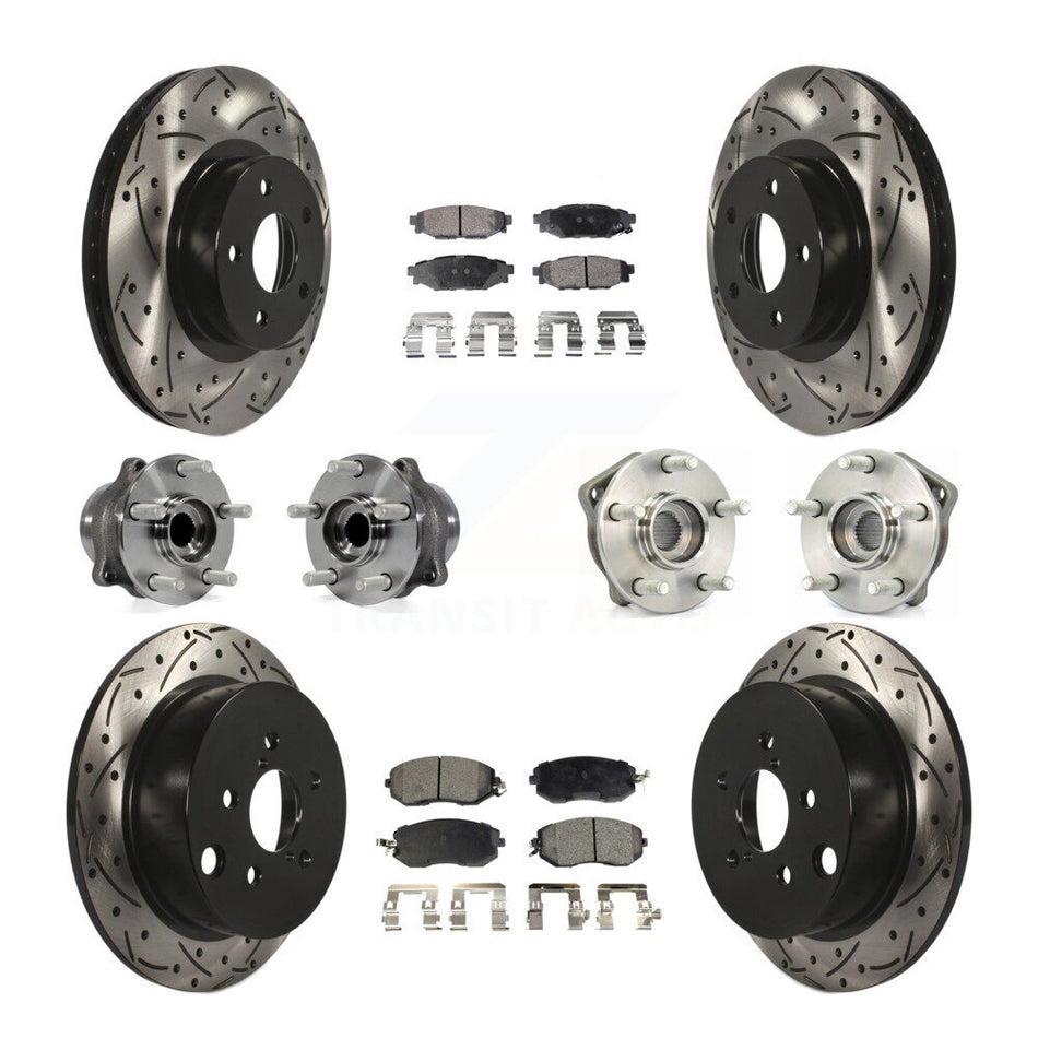 Front Rear Hub Bearings Assembly Coated Disc Brake Rotors And Semi-Metallic Pads Kit (10Pc) For 2012-2013 Subaru Impreza Limited Base Premium KBB-110855