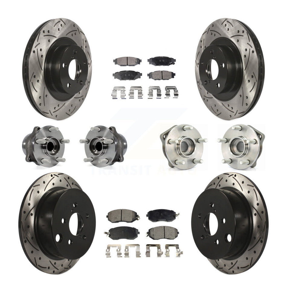 Front Rear Hub Bearings Assembly Coated Disc Brake Rotors And Semi-Metallic Pads Kit (10Pc) For 2013 Subaru XV Crosstrek With 292mm Diameter Rotor KBB-110856