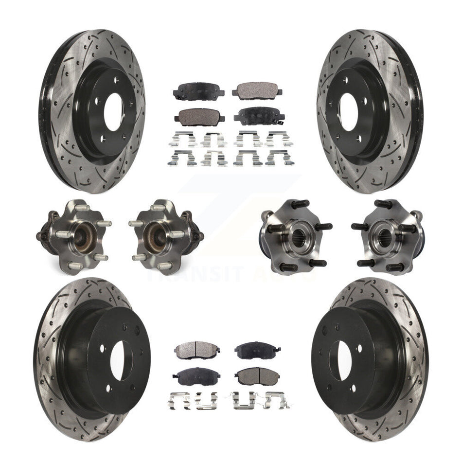 Front Rear Hub Bearings Assembly Coated Disc Brake Rotors And Semi-Metallic Pads Kit (10Pc) For 2017-2019 Nissan Sentra Turbocharged KBB-110862