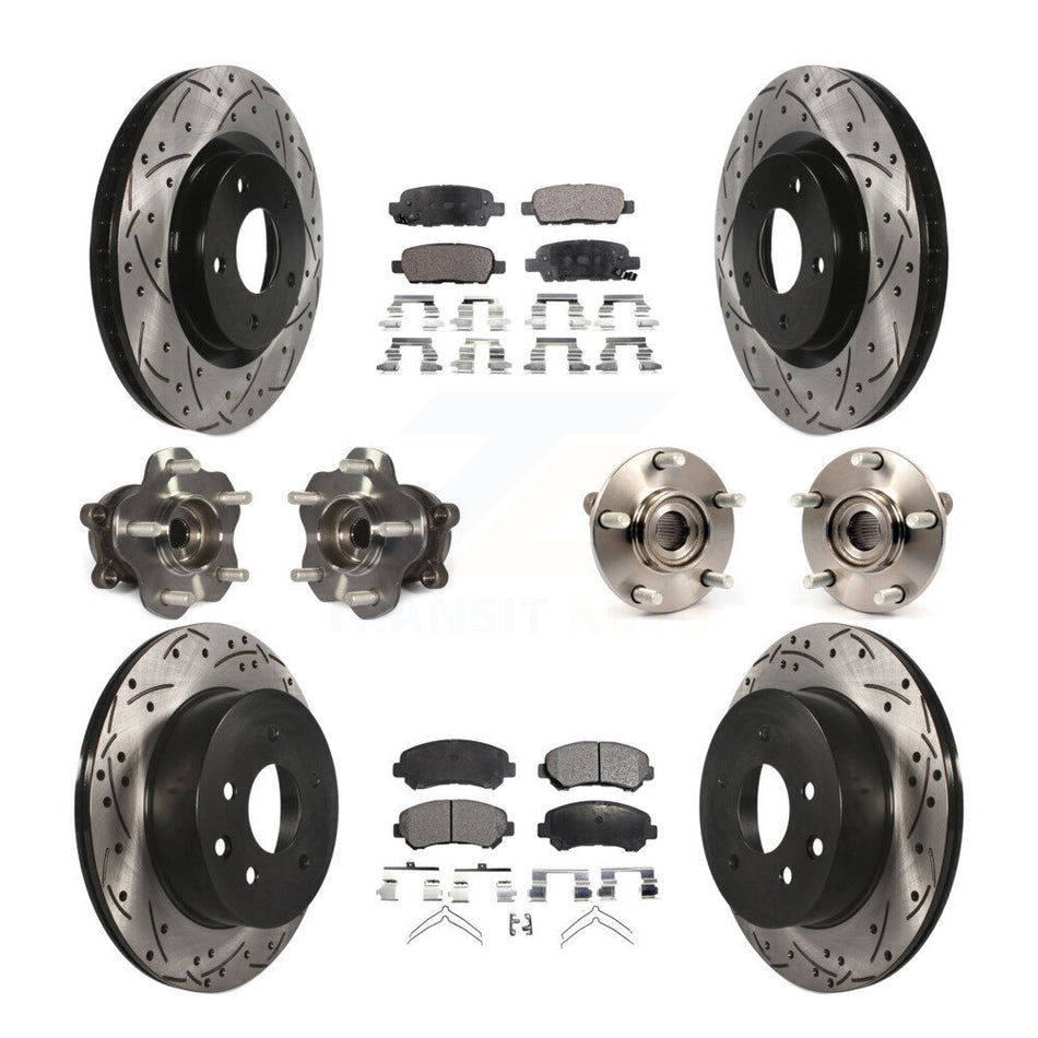 Front Rear Hub Bearings Assembly Coated Disc Brake Rotors And Semi-Metallic Pads Kit (10Pc) For 2014-2015 Nissan Rogue Select AWD KBB-110864