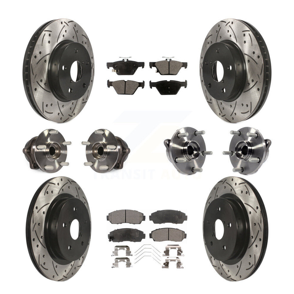Front Rear Hub Bearings Assembly Coated Disc Brake Rotors And Semi-Metallic Pads Kit (10Pc) For 2016-2019 Subaru Legacy 2.5L KBB-110871