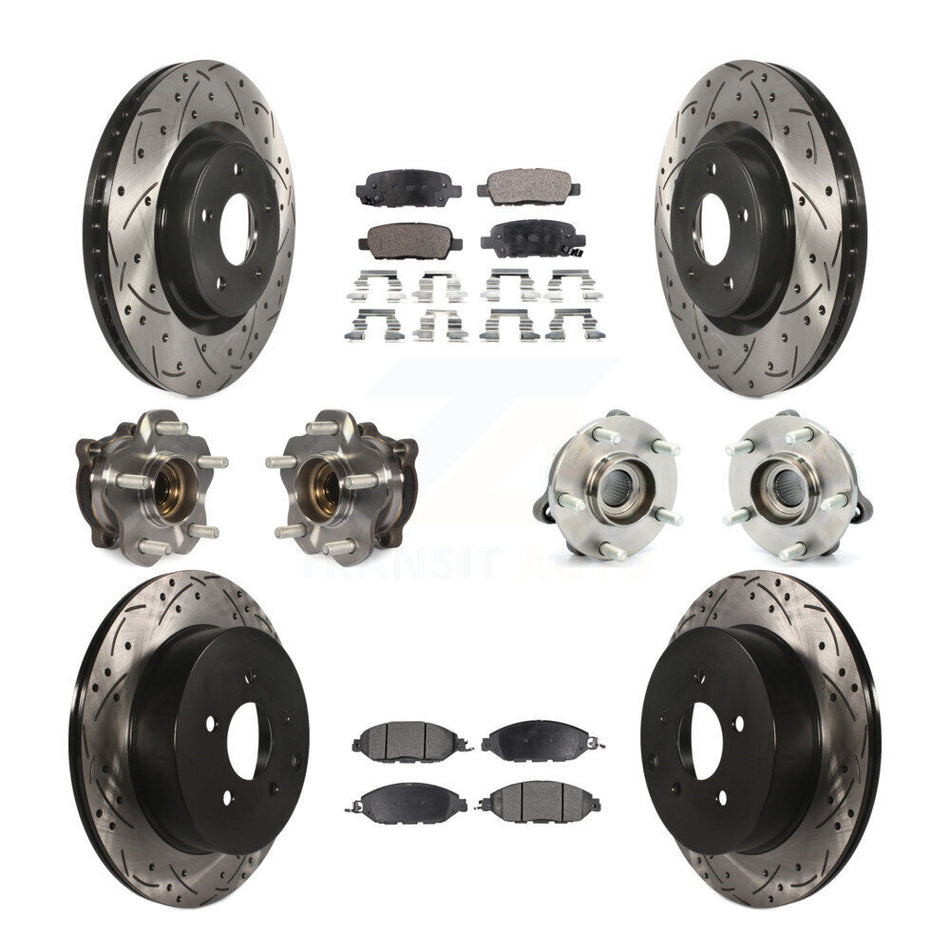 Front Rear Hub Bearings Assembly Coated Disc Brake Rotors And Semi-Metallic Pads Kit (10Pc) For Nissan Pathfinder Murano INFINITI QX60 JX35 KBB-110872