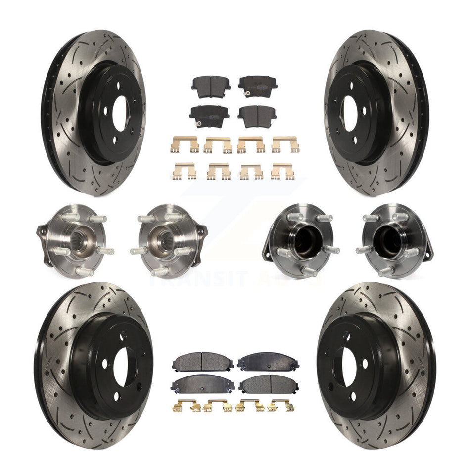 Front Rear Hub Bearings Assembly Coated Disc Brake Rotors And Semi-Metallic Pads Kit (10Pc) For Dodge Challenger Chrysler 300 Charger KBB-110879