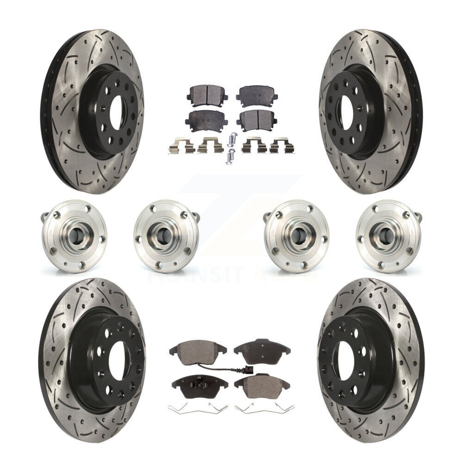 Front Rear Hub Bearings Assembly Coated Disc Brake Rotors And Semi-Metallic Pads Kit (10Pc) For Volkswagen Passat Audi A3 Quattro KBB-110889
