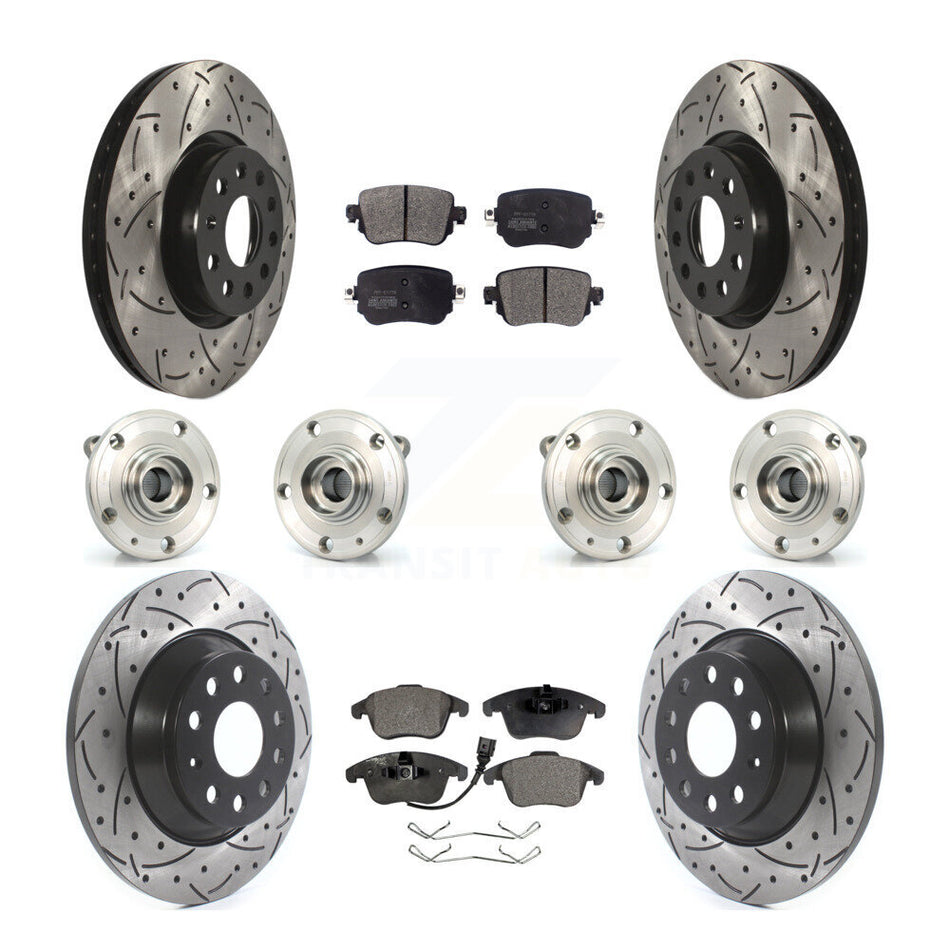 Front Rear Hub Bearings Assembly Coated Disc Brake Rotors And Semi-Metallic Pads Kit (10Pc) For Audi Q3 Quattro KBB-110891