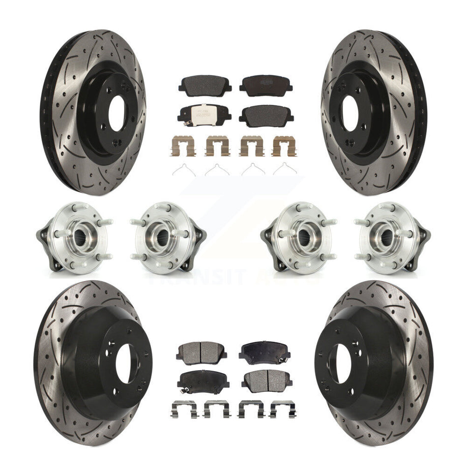 Front Rear Hub Bearing Coated Brake Rotor & Pads Kit (10Pc) For 2014-2015 Kia Sorento AWD KBB-110894