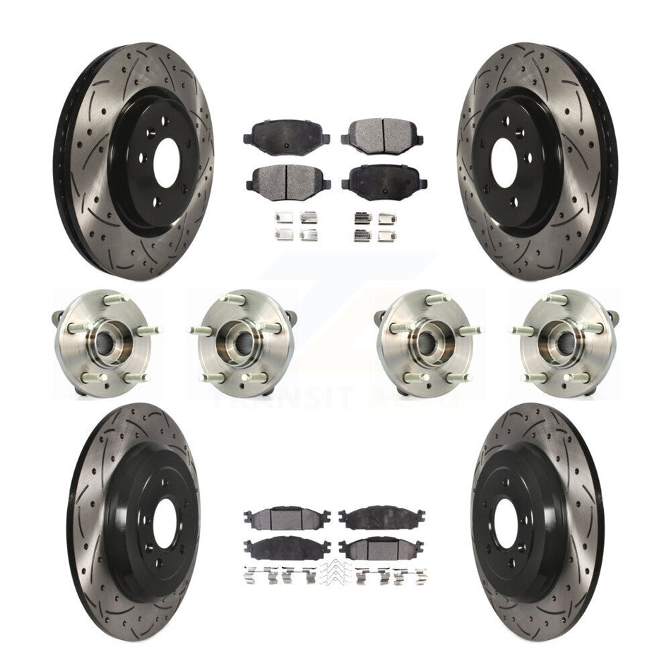Front Rear Hub Bearings Assembly Coated Disc Brake Rotors And Semi-Metallic Pads Kit (10Pc) For Ford Taurus Flex Lincoln MKT MKS KBB-110898