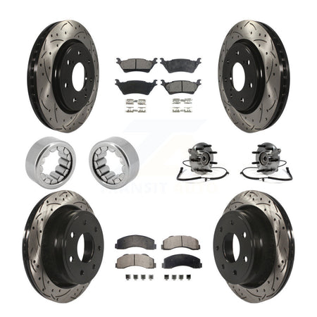 Front Rear Hub Bearing Coated Brake Rotor And Pad Shoe Kit (10Pc) For 2014 Ford F-150 4WD KBB-110930