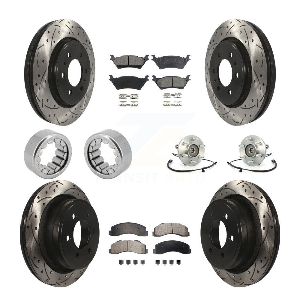 Front Rear Hub Bearing Coated Brake Rotor And Pad Shoe Kit (10Pc) For 2014 Ford F-150 4WD KBB-110954