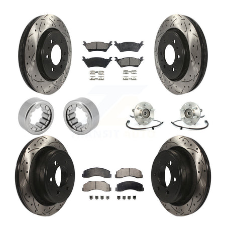 Front Rear Hub Bearing Coated Brake Rotor And Pad Shoe Kit (10Pc) For 2014 Ford F-150 4WD KBB-110954