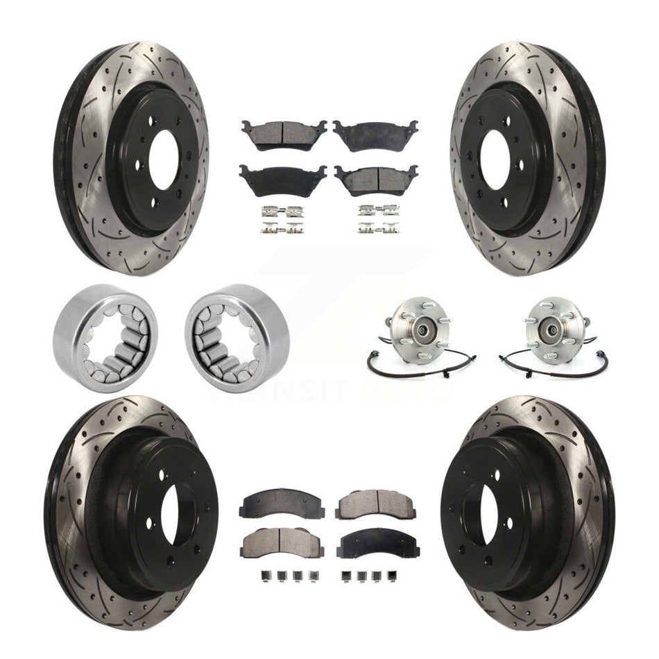 Front Rear Hub Bearing Coated Brake Rotor And Pad Shoe Kit (10Pc) For 2014 Ford F-150 4WD KBB-110954