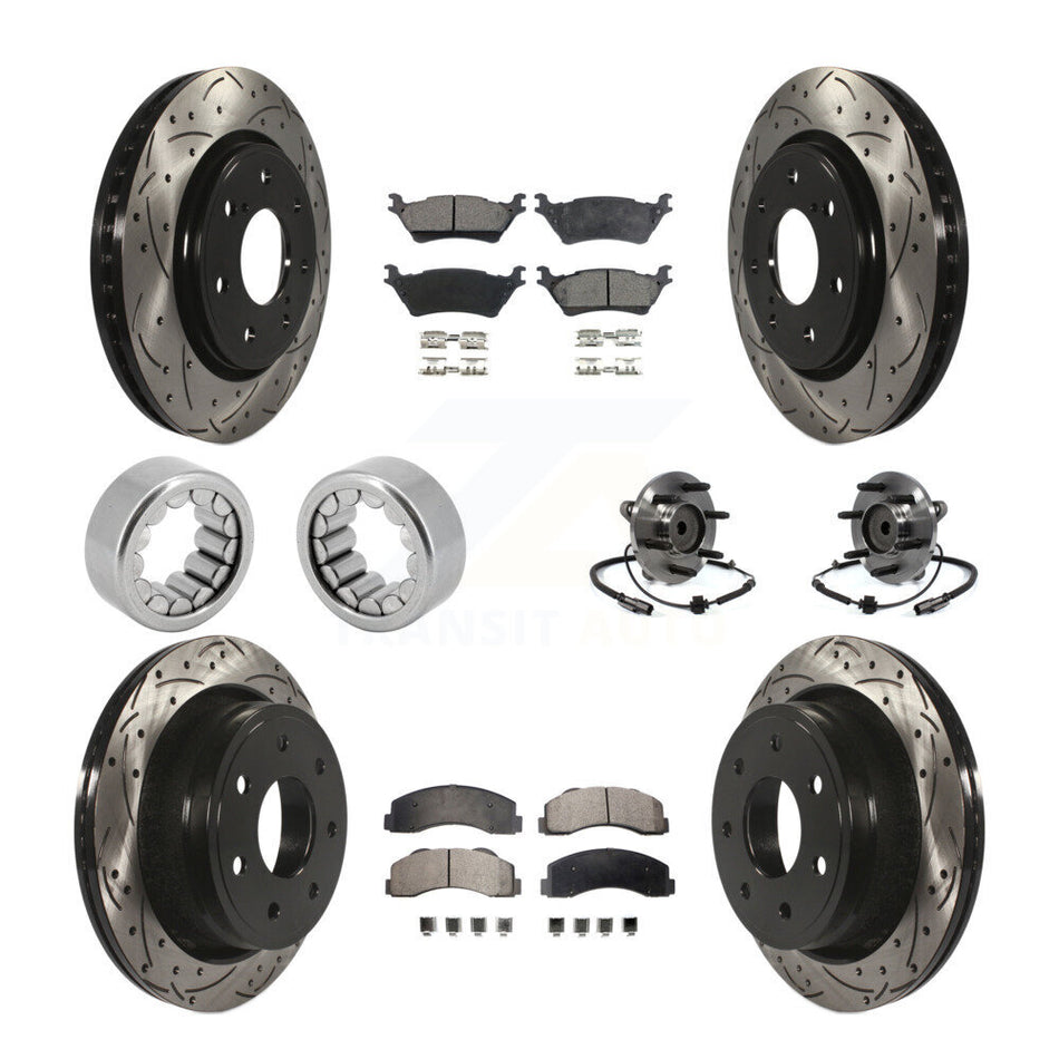 Front Rear Hub Bearing Coated Brake Rotor And Pad Shoe Kit (10Pc) For 2014 Ford F-150 RWD KBB-110958