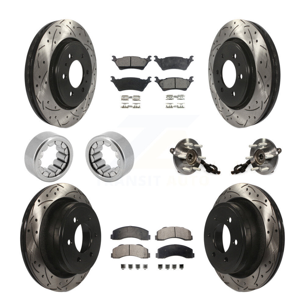 Front Rear Hub Bearings Coated Disc Brake Rotors And Pads Shoes Kit (10Pc) For Ford F-150 KBB-110964