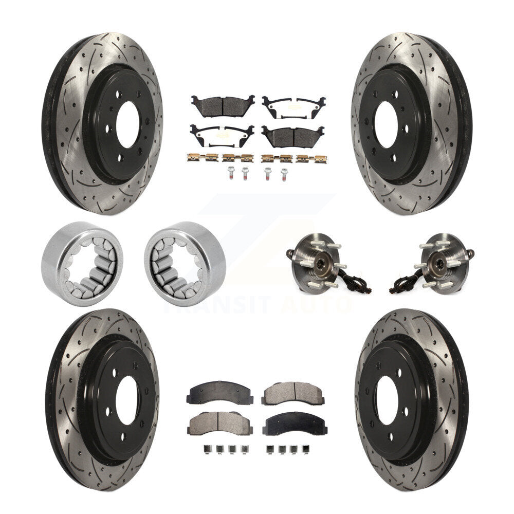 Front Rear Hub Bearings Coated Disc Brake Rotors And Pads Shoes Kit (10Pc) For Ford F-150 KBB-110965