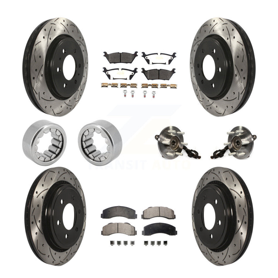 Front Rear Hub Bearings Coated Disc Brake Rotors And Pads Shoes Kit (10Pc) For Ford F-150 KBB-110965