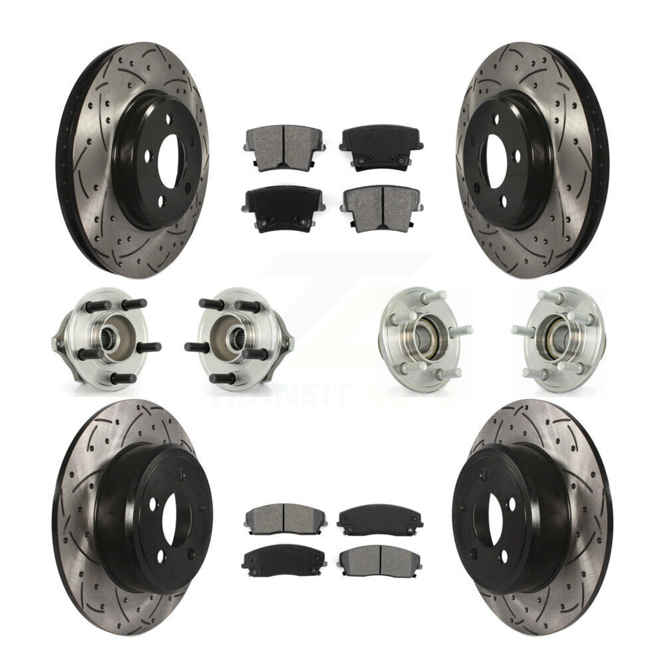 Front Rear Hub Bearings Assembly Coated Disc Brake Rotors And Semi-Metallic Pads Kit (10Pc) For Chrysler 300 Dodge Charger Magnum KBB-110966