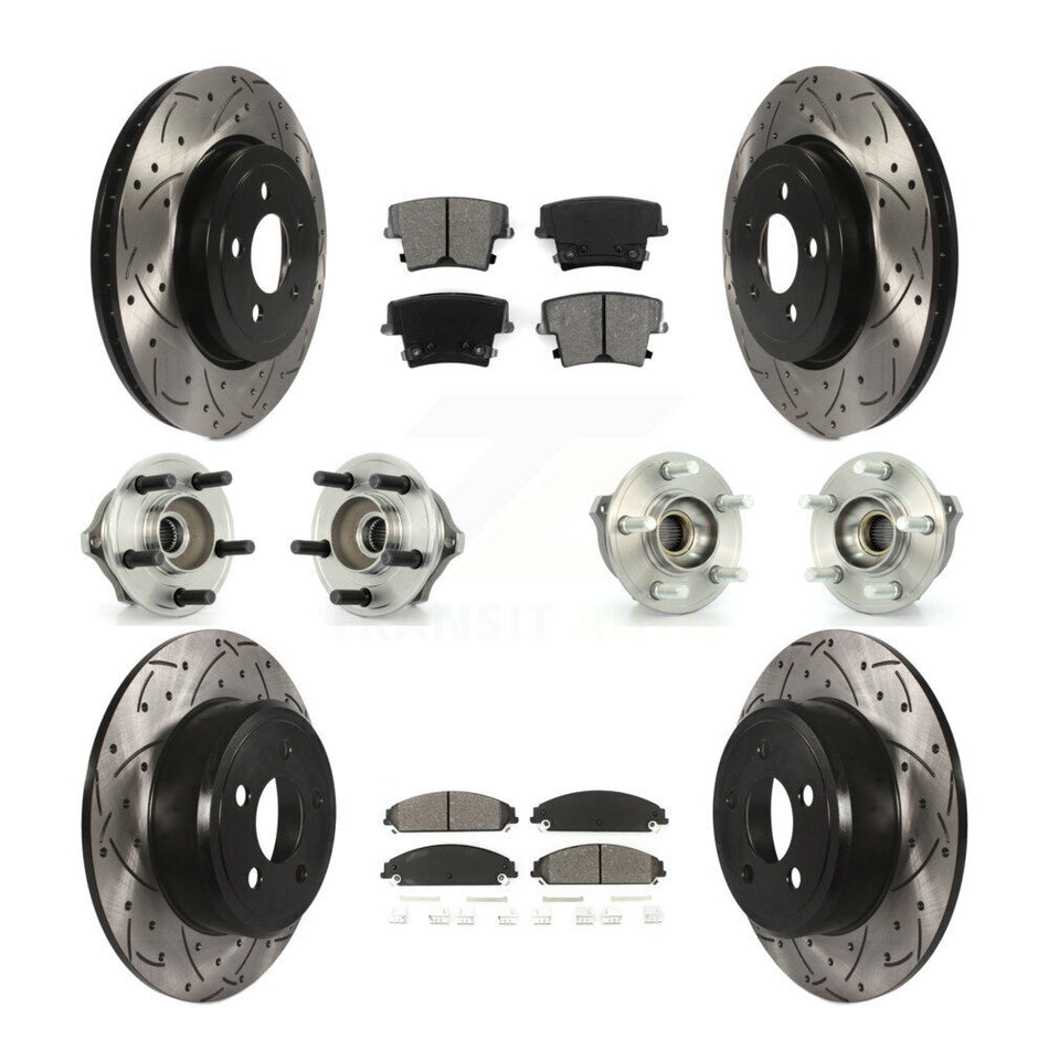 Front Rear Hub Bearings Assembly Coated Disc Brake Rotors And Semi-Metallic Pads Kit (10Pc) For 2005-2006 Chrysler 300 AWD with 3.5L KBB-110970