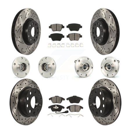 Front Rear Hub Bearing Coated Brake Rotor Pads Kit (10Pc) For 17-18 Volkswagen Jetta 2.0L KBB-110975