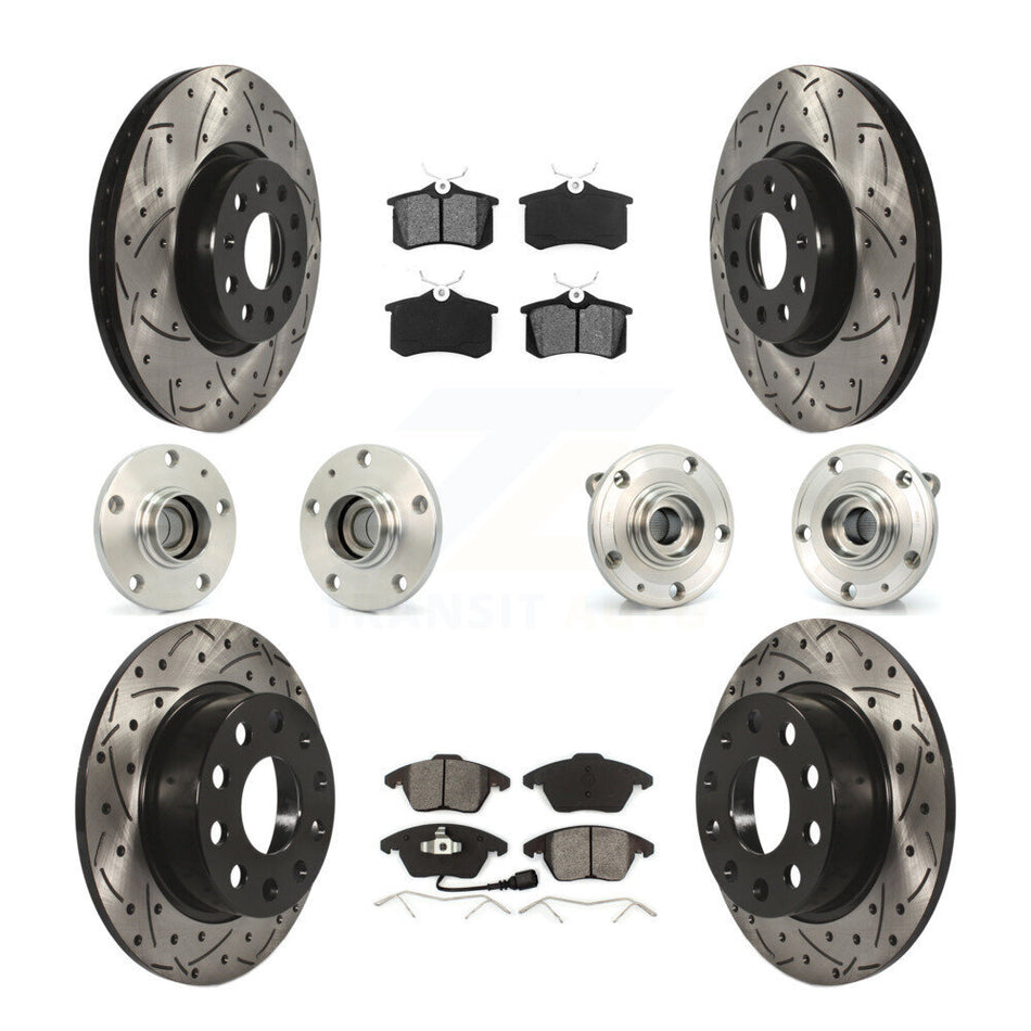 Front Rear Hub Bearings Assembly Coated Disc Brake Rotors And Semi-Metallic Pads Kit (10Pc) For Volkswagen Jetta Beetle KBB-110976